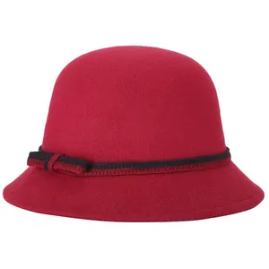 Women Vintage Cotton Blend Cloche Hat Elegant Bow Ribbon Bucket Hat Retro French Style Winter Warm Sun Hat Adjustable Headwear