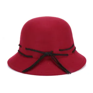 Women's Vintage Woolen Felt Cloche Hat Elegant Fedora Bucket Hat With Bow Knot Retro Autumn Winter Warm Fashion Lady Hat