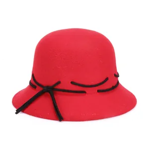 Elegant red wool cloche hat for women with a vintage dome shape and black ribbon detail