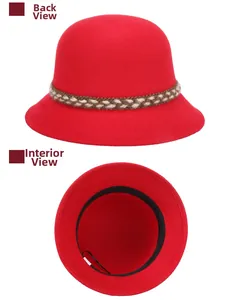 Dettaglio del cappello cloche in feltro di lana bordeaux con retro e fascia interna nera