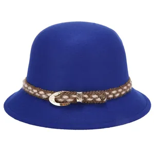Cappello Cloche in Feltro di Lana Vintage da Donna Con Fibbia a Cintura Intrecciata Elegante Tinta Unita Autunno Inverno