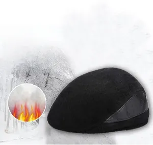 Winter thermal cap with ear flaps featuring faux fur and gray crocodile leather detail