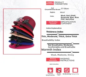 Détail de chapeaux en laine multicolores pour femmes avec nœuds en tulle et fleurs perlées