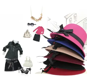 Detail view of colorful wool cloche hats with black ribbon bows for women's winter fashion