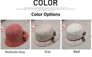 Dettaglio di cappelli da sole in lino intrecciato rosso e grigio con fiocco elegante