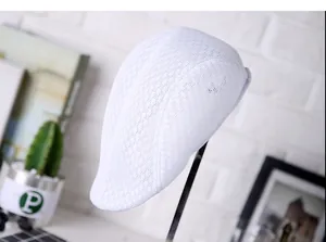 Close-up of white breathable mesh ivy cap for men showing lightweight summer fabric texture