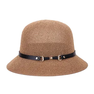 Damen Sonnenhut UPF 50+ Strohhut Breitkrempig Elegant Gewebter Strandhut Mit Metallschnalle Band Sommer Urlaub Hut