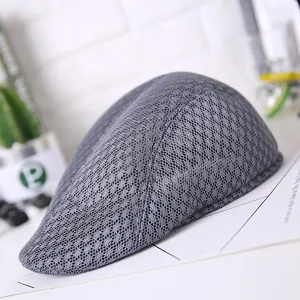 Breathable dark grey mesh flat cap for men with lightweight summer sun protection