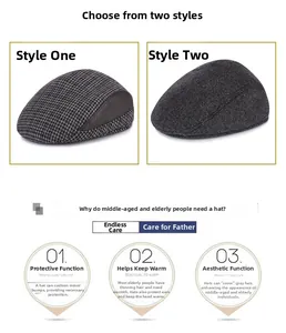 Detail of herringbone and houndstooth wool textures on winter flat caps for men