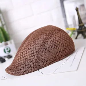 Breathable brown mesh ivy cap for men, lightweight summer flat cap with sun protection