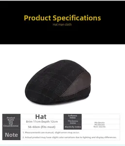 Size chart showing dimensions and specifications for this men's winter flat cap