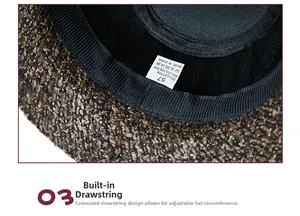 Detail of wool fedora interior showing size 57 label and adjustable sweatband strap
