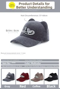 Detail view of polyester equestrian hat with cat ears and rhinestone butterfly accent