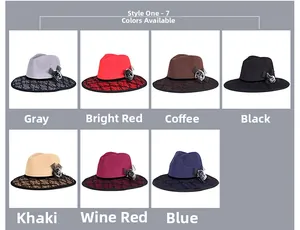 Detailed grid showing seven available colors of lace wool felt hats with floral trim