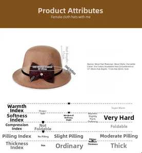 Detailed size specifications for wool winter hat with elegant bow and dimensions
