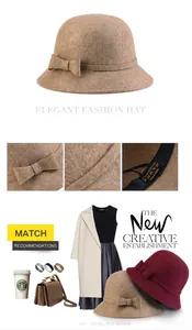 Detailed view of 100% wool felt cloche hat showing fine material texture and bow detail