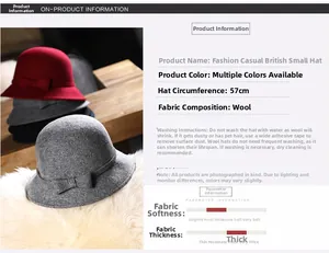 Détail du chapeau cloche en laine avec tour de tête de 57 cm et matière 100% laine