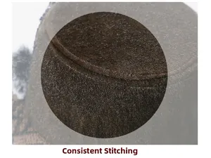 Detail view of the deep brown felt hat showing even stitching and thick texture