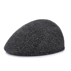 Classic dark grey textured flat cap for men featuring premium wool-like winter fabric