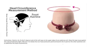 Detail guide showing how to measure head circumference for wool felt cloche hats