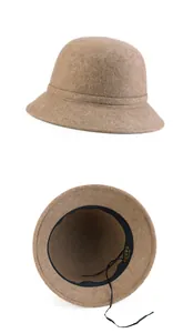 Detail of wool felt hat showing inner adjustable strap and sweatband for fit