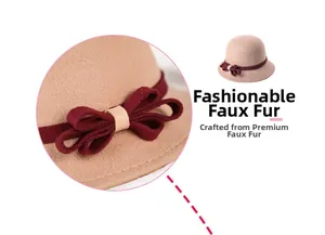 Close-up of premium rabbit fur felt hat with detailed texture and elegant red bow