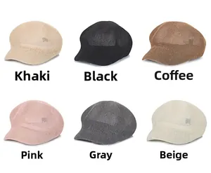 Straw knit octagonal caps in six colors showing breathable summer textures