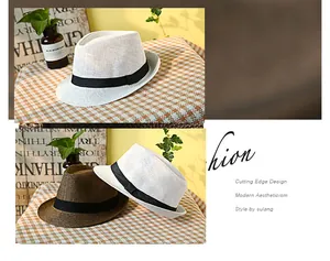 Dettaglio cappelli di paglia intrecciata traspiranti bianco e marrone con nastro nero