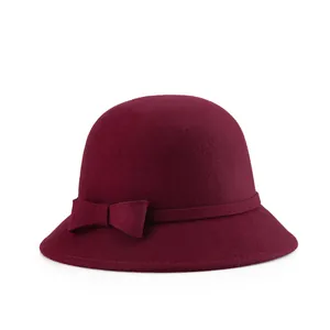 Elegant burgundy wool cloche hat for women with bow detail and vintage feel
