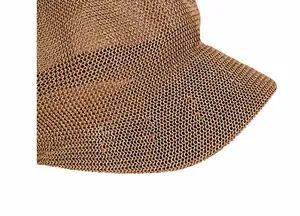 Close-up of the high-density woven texture on a tan summer straw hat for women