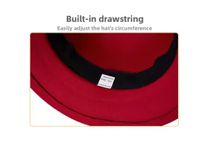 Détail du cordon réglable et du bandeau de sudation à l'intérieur du chapeau en laine