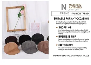 Detail view of wool octagonal newsboy caps in various earthy tones for winter warmth