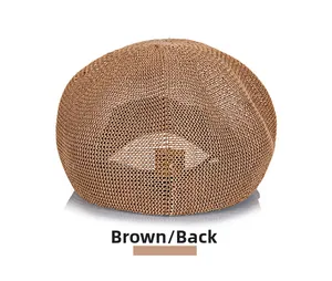 Back view of a coffee brown newsboy cap showing breathable textured woven fabric