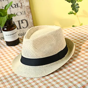 Cappello Fedora da Uomo in Paglia di Carta Estate Traspirante Cappello Jazz da Spiaggia con Nastro Cappello da Sole per Papà