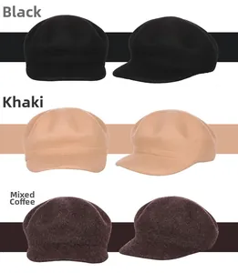 Three octagonal wool caps in black, khaki, and mixed coffee shown from multiple angles