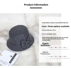 Detail view of wool fedora with 57cm circumference and elegant side bow detail