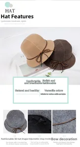 Detail van wollen cloche hoed met verstelbare binnenband en decoratieve strik accent