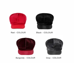 Detailed color options for wool octagonal hats in red, black, wine red, and grey