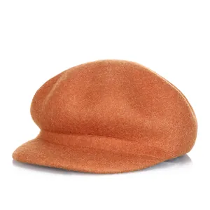 Orange-brown wool newsboy cap for women featuring a minimalist warm winter design