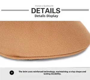 Detailed close-up showing the reinforced brim of the camel wool flat cap for men and women