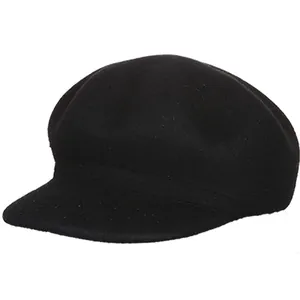 Classic black pure wool newsboy cap for women featuring a warm octagonal design