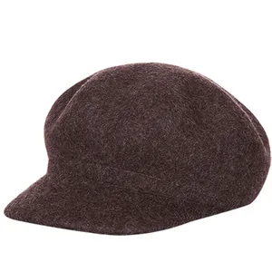 Classic dark brown wool octagonal newsboy hat for women with warm vintage winter texture