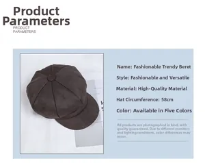 Close-up of charcoal grey newsboy cap with 58cm adjustable circumference detail