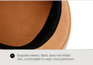 Close-up of skin-friendly wool wool flat cap lining with soft camel fabric and neat stitching