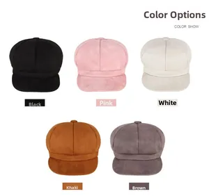Color options of adjustable newsboy caps in black, pink, white, khaki, and brown