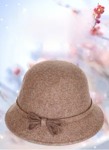 Detail of Australian wool fedora hat showing textured fabric and elegant bow knot