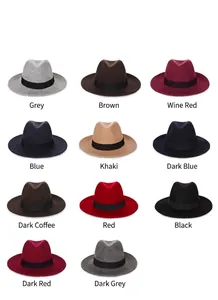 Classic pure wool fedora hats in various colors including grey, wine red and navy blue