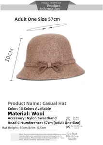 Detail showing wool felt material, elegant bow tie, and nylon sweatband for comfort