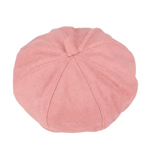 Elegant pink wool blend beret hat for women with stylish pumpkin shape and fabric texture