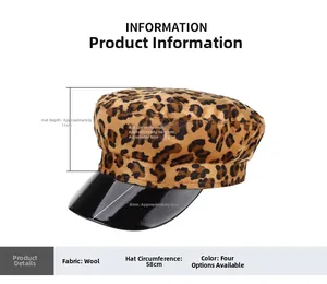 Tabella taglie cappello leopardato: profondità 11cm, circonferenza 56-60cm regolabile